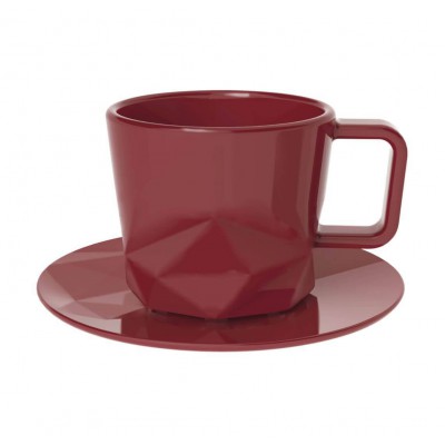 Nestandartinio dizaino puodelis su lėkštute dekoruotas logotipu