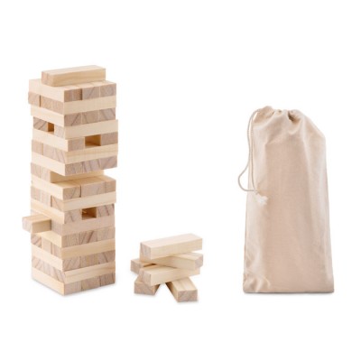 Stalo žaidimas Jenga su logotipu