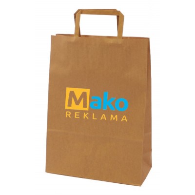 Kraftiniai maišeliai su plokščia rankena ir Jūsų logotipo spauda